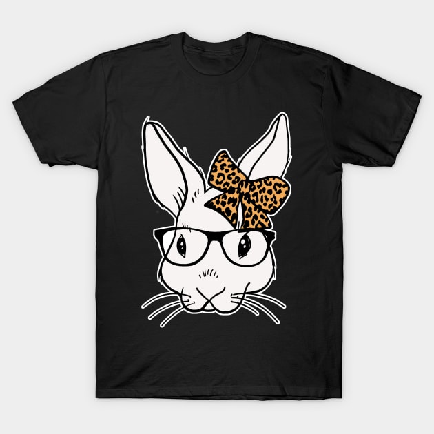 Bunny glasses leopard ribbon happy easter 2021 T-Shirt by Mesyo